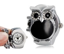 Fashion Owl Girl Round Clamshell Elastic Quartz Finger Ring Watches Ladys Women Trendy Creative Gifts for Children Young Man