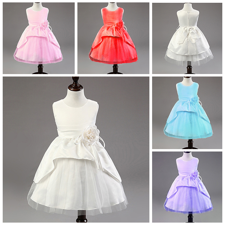 2015 New Summer Flower Girl Dresses Gauze Dress Round-neck Dress with Belts Sleeveless Princess Dress