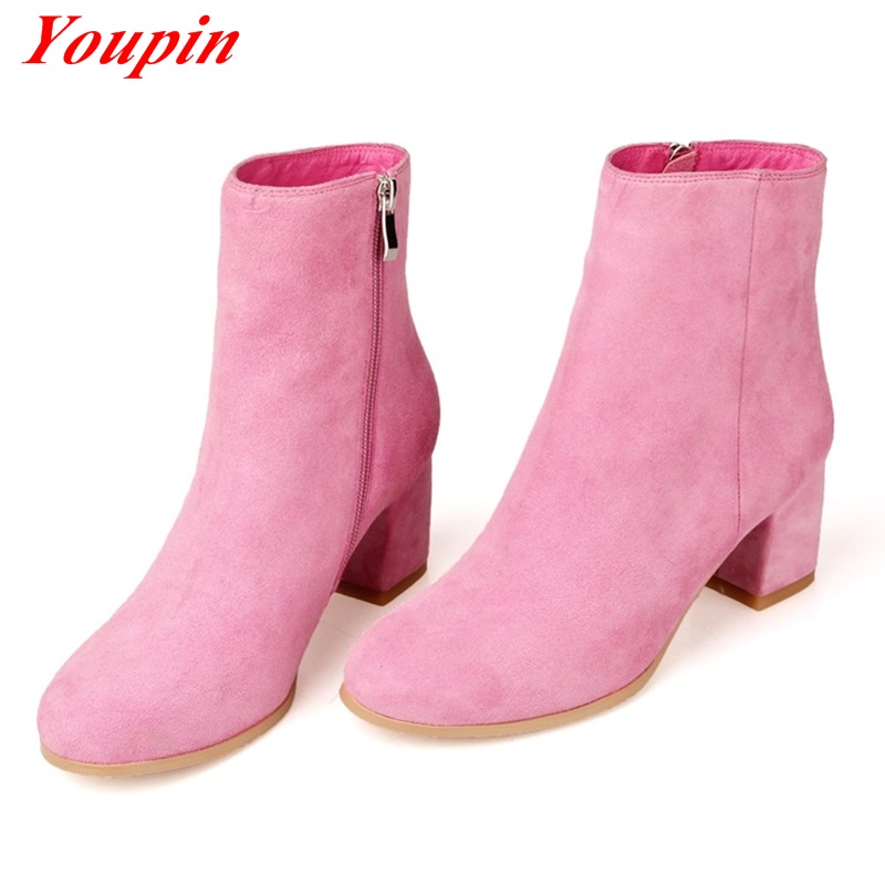 Spring/Autumn Sheepskin Comfort Leisure Round Toe Thick with New boots woman Gray / pink Wild section Scrub Zipper Martin boots