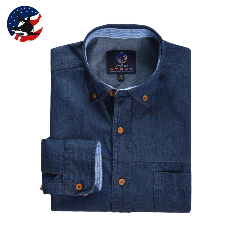 2015 Spring New Arrival 100% Cotton Denim Shirt Men Long Sleeve Casual-Shirt Cotton Vintage Style Men's Slim-Fit Shirt Denim