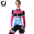 2016 New Cheji Cycling Clothing Set Butterfly Printing Autumn Cycling Jersey Long Sleeve Pink Bicycle Clothes