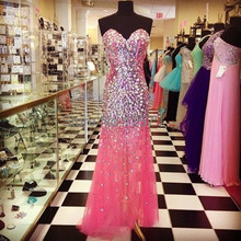 Sexy Pink Long Prom Dress Hot Beach Tutu Prom Dress 2016 Sweetheart Beads Tulle vestido de festa longo Fast Shipping Prom Dress