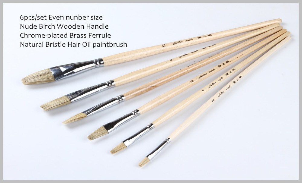 Jual Ukuran Kuas Lukis 6pcs set wooden handle bristle hair paintings brushes Jual Ukuran Kuas Lukis 6pcs set wooden handle bristle hair paintings brushes
