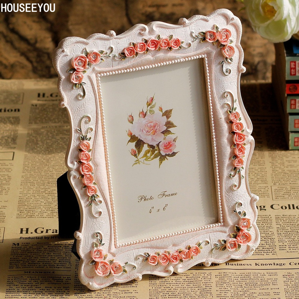Marco de fotos europeo Vintage de moda rosa pálido rosa de resina marco