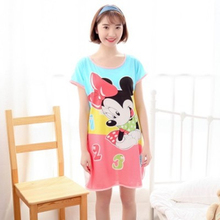 2016 summer fashion girl Nightgown Printed cartoon Cute Sleepwear Design home women Nightdress Lounge Apparel Silk pajamas