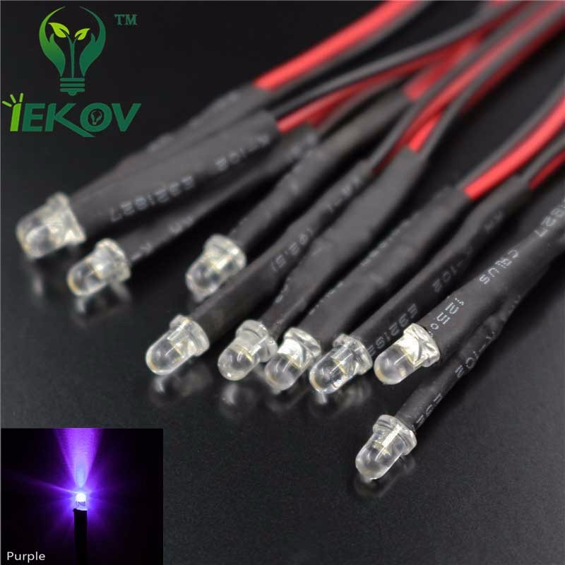 PURPLE 5mm Pre Wired LEDs 12 volt 12v PREWIRED rc USA 10 UV