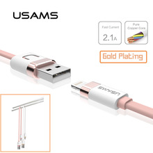 For iphone 5 5s Usb Cable USAMS 1M 3Ft Zinc Alloy 2.1A Noodle Usb Charger wire Sync Data Cable For iphone 6 6s ipad 4 mini air 2