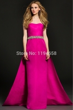 Hot Pink Formal Women Sweetheart Crystal Evening Dresses Mermaid Satin Special Occassion Long Prom Gowns Free Shipping 2014