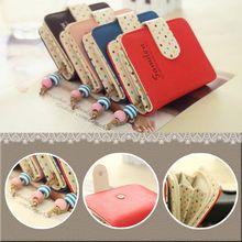 Fashion Girl Purse 6 Colors Choice Polka Dots Leather Zipper Wallet Multiple Cards Holder Wallet B9065
