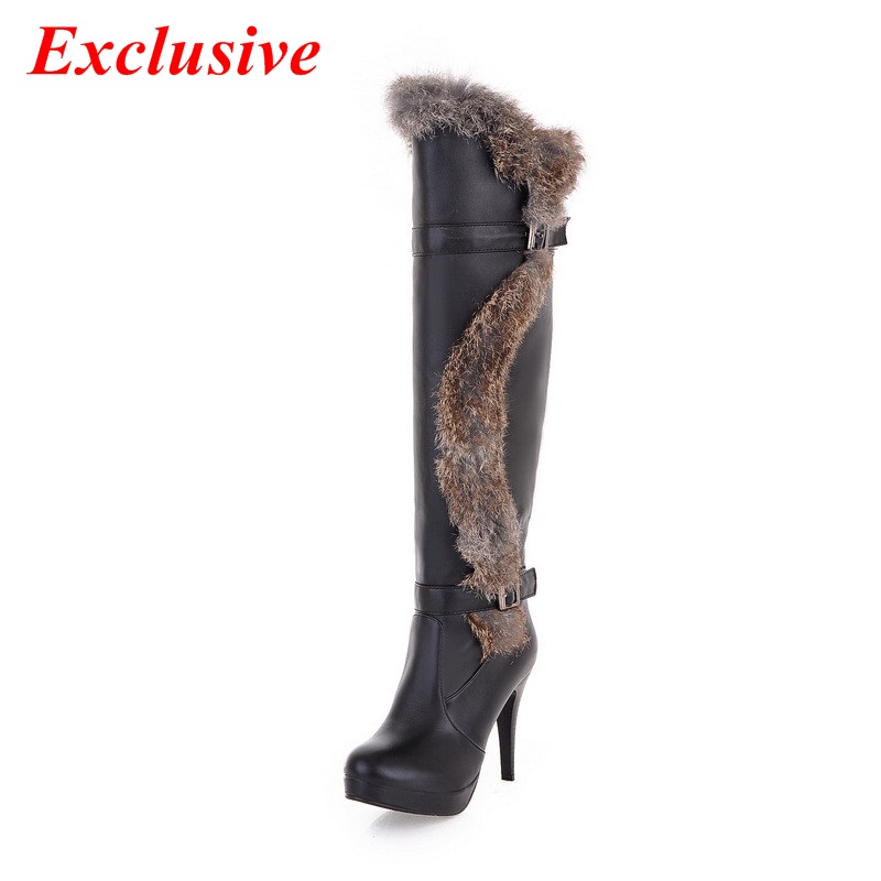 Thin Heels Long Boots 2015 Latest Belt Buckle High Boots Knee-High Woman Shoe Winter Short Plush Slip-On Thin Heels Long Boots