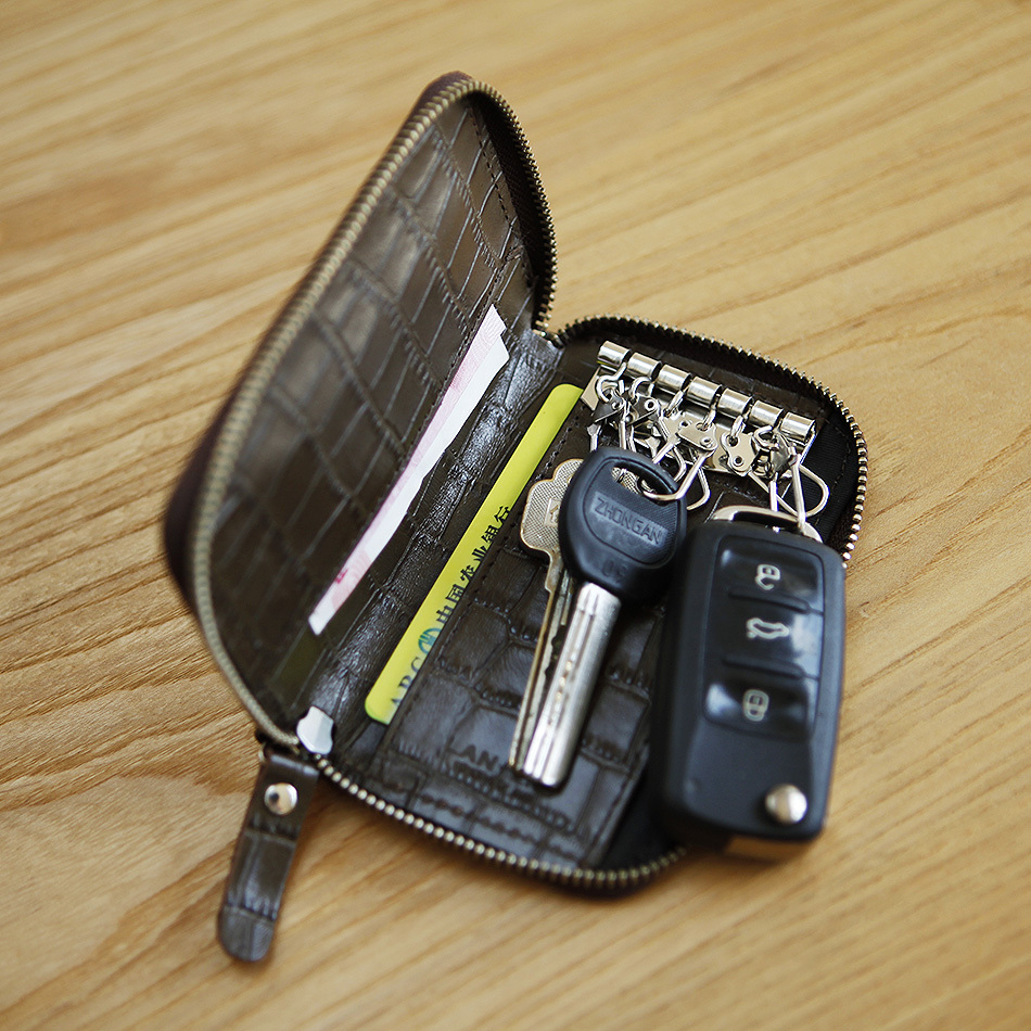 LAN men's leather key case cow lether zipper car key case small wallet