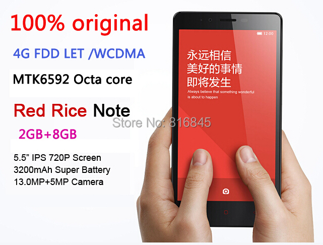 100 original Xiaomi Redmi Note 4G LTE dual sim Mobile Phone hongmi Note 5 5 IPS