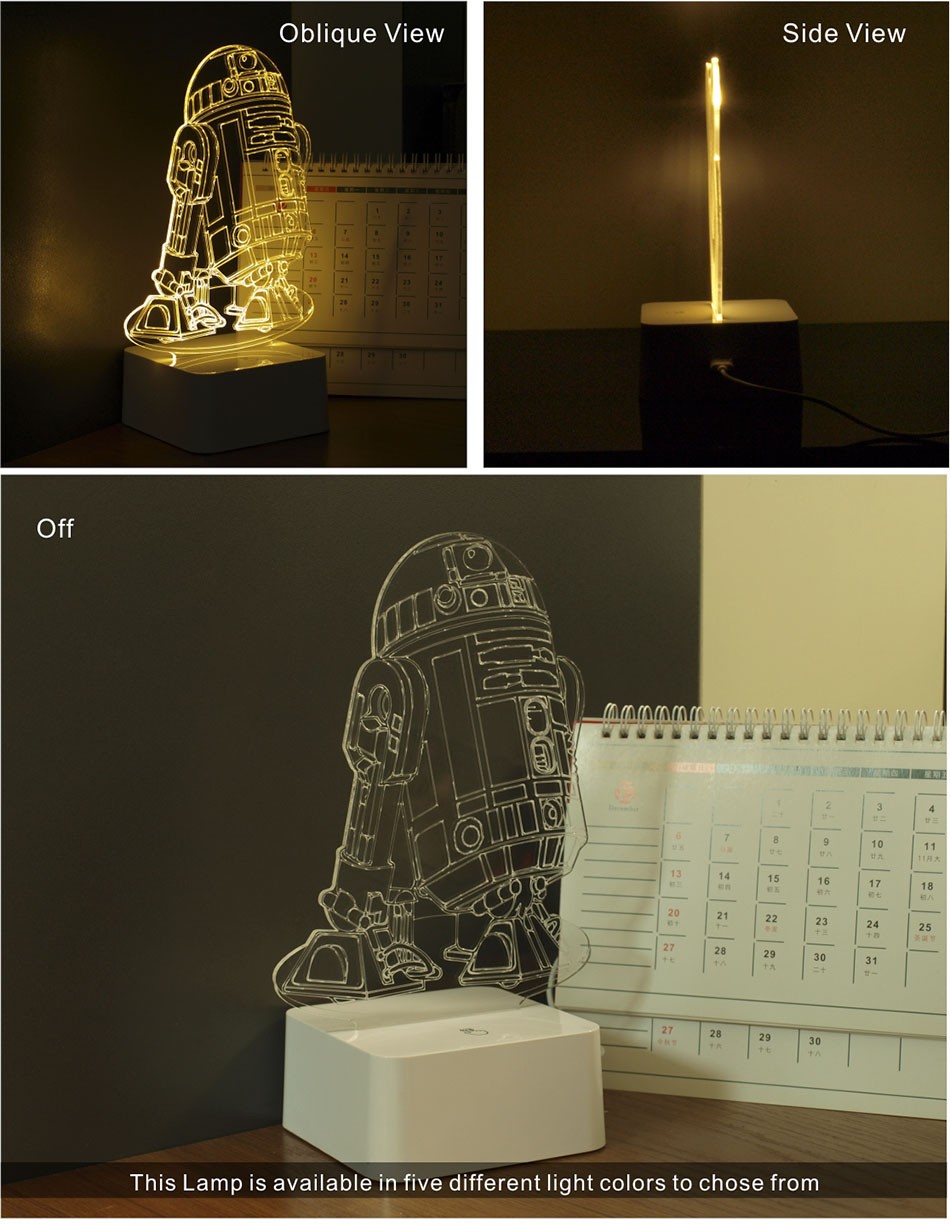 CNHIDEE 3D Visual Led Night Lights for Kids Robort R2 Touch Table Lampara as Besides Lampe for Star war Fans (2)