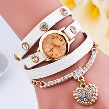 Venta caliente nueva moda de lujo marca mujeres reloj pulsera del colgante del corazón del cuarzo de Watche Braid Multilayer Wrap reloj de cuero