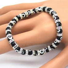 Hot!!! Black Evil Eye Men and Women  Bracelets, Composed Of Eye Glass Beads and 6 mm Diamante ,6  Color Wholesale