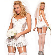 FAAJ White bridal Sexy lingerie Lingerie + garter + T pants + Hair accessories cosplay erotic lingerie sexy costumes for women