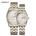LONGBO Luxury Lovers Couple Watches Men Date Day Waterproof Women Gold Stainless Steel Quartz Wristwatch Montre