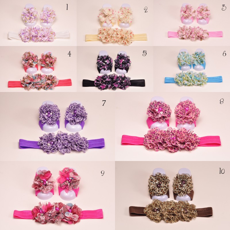 Product ID: 1755021575 Baby Barefoot Sandals with Floral Print Chiffon ...