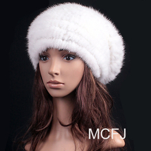 Genuine mink fur hat for women winter female skullies ear protector 2015 top high quality keep