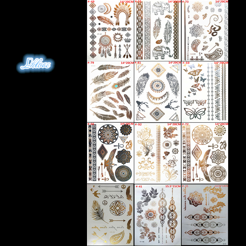 12 PC a lot of gold and silver tattoo stickers Body art gold flash tattoos of temporary tattoo parts of the body