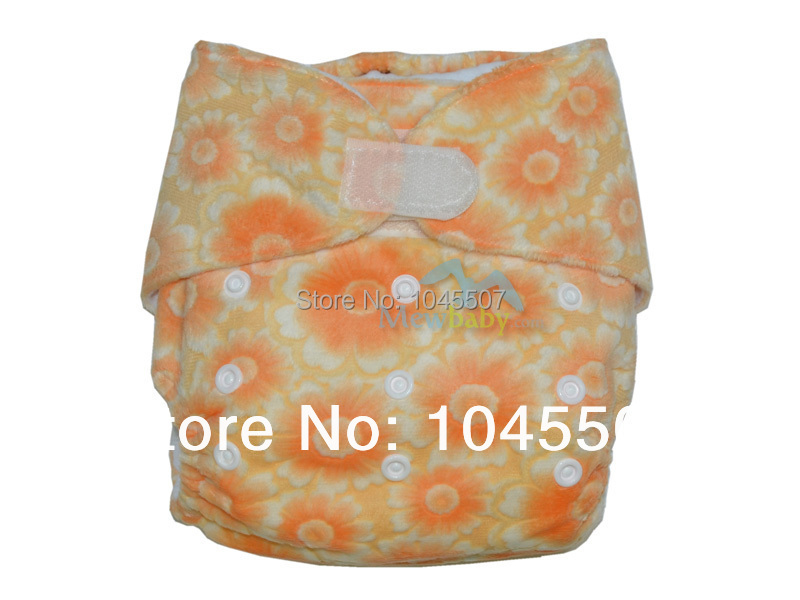 Washable Baby Diaper Velcro Printed Reusable Nappies Minky Cloth Diaper Of 6 Diaper Covers+ 6 Microfiber Inserts