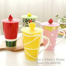 Creative Fruit Cup Lovely Big Mug Coffee Cup Lid Mug Ceramic Cup