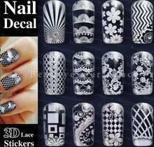Beautiful 3D Lace Nail Art Sticker Decal Full Wraps Glitters Decoration Stickers On Nail DIY Easy