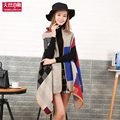 2016 New Women Winter Poncho B Prorsum Cashmere Wool Scarf Embroidery personalized Poncho Cape Block Check