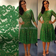 emerald green prom dresses knee length elegant long sleeve lace evening dresses made in china vestidos de formatura longo