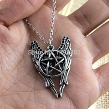 1PCs Pentagram Supernatural Necklace Pendant Castiel Wings Angel Wicca Pendant Jewelry for Gift
