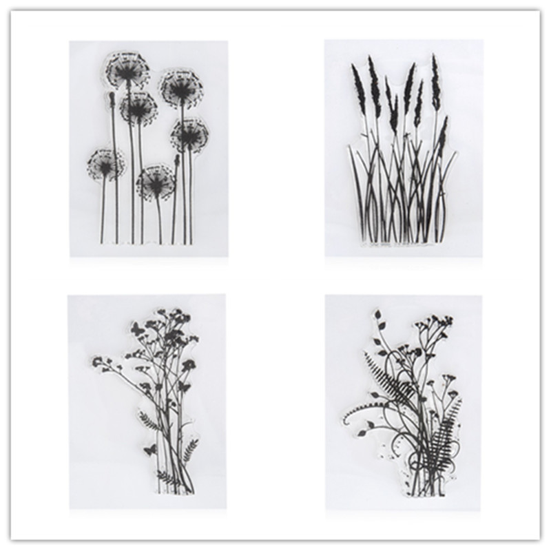 KWELLAM 6pcs/Lot Dandelion Lavender Flowers Leaves Mandarin Duck Stamp Rubber Clear Stamps for Photo Album Decorative Card Making and DIY Scrapbooking