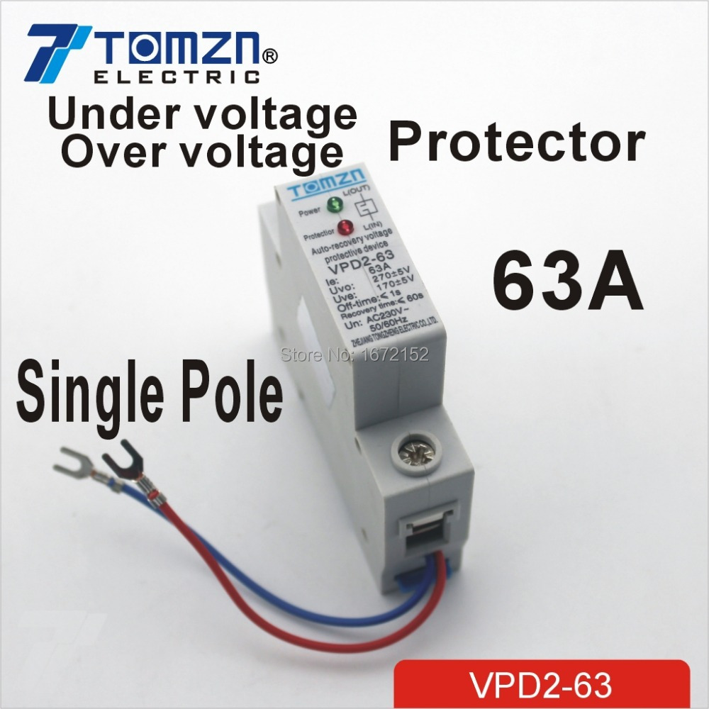 63A 230V Household single pole automatic recovery reconnect over voltage and under voltage protective device protector