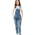 Spring Summer Womens Braces Jeans 2016 Korean Style Ripped Hole Loose Jumpsuit Denim Overalls Straps Long