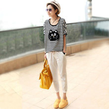 2015 Plus Size Ladies Casual Pencil Four Color Capris Pants Cozy Cotton Women Trouses Elastic Waist
