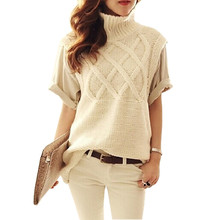 2016 New Fashion Brand Women’s Turtleneck Knitted Sweater Sleeveless Knitted Pullover Casual Sweaters Knitting Vest Pull Femme