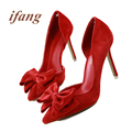 2016 Shoes Woman Sweet Bowtie Pointed Toe Sexy Women Party Wedding Nightclub Shallow Mouth Side Hollow