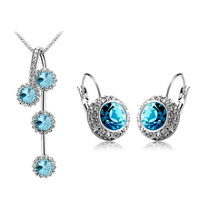 (5 Colour) 2015 Cheap Fashion Woman Jewelry Sets of Rhinestone Silver/Gold Plated Round Crystal Necklace And Earrings Set