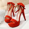 New Summer Shoes Women Pumps High heeled Shoes Bow Paltform Sandal Suede Flock Bowtie High heeled