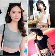 Basic Stretch Women Sexy Crop Top Girl Short Sleeve T Shirt Tee Black White Grey Vest