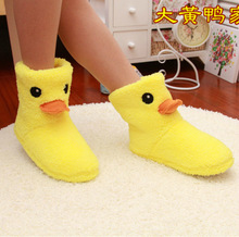 The New Big Yellow Duck Cute Cotton Shoes Women Home Slippers High Shoes Home Warm Shoes Winter Indoor Plush Slippers