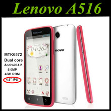 Original Lenovo A516 cell phone 4 5 inch MTK6572 Dual Core 4GB Android4 2 2 Camera