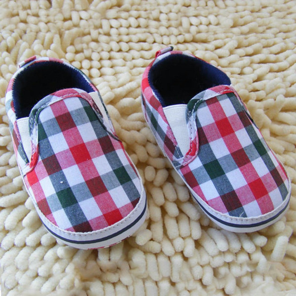 Unique Kids Baby Boy Slip On font b Plaid b font Crib Shoes Cotton Casual Sole