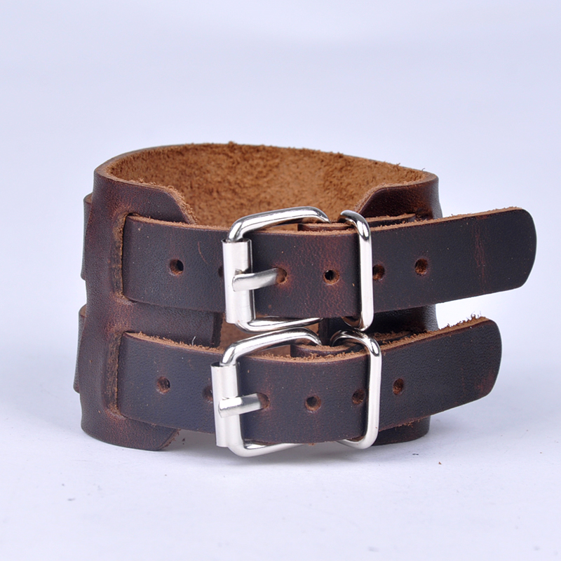 2015 Men Leather Bracelets Wristband Cuff Bangle Best Gift 2 Layers PU Bracelet Belt PSS1082W 75