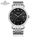 SOLLEN Men s automatic mechanical watch ultra thin diamond watch scale metal strap calendar display case