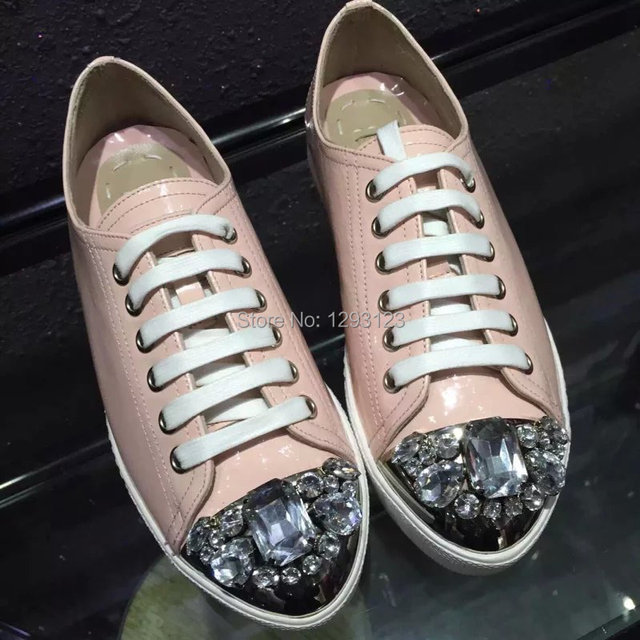 hot sale newest 2015 fashion brand design rhinestone comfortable lace-up women's platform shoes genuine leather single shoes