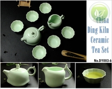  9pcs Rare China Song Ding Kiln Porcelain Teaset Ding Yao Ware Sky Cyan Teapot Justice