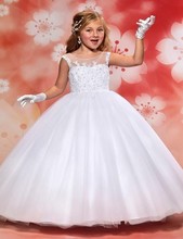 2016 New Princess White Tulle Appliques Beaded Cheap Bridal Gown Flower Girl Dresses Long Girl Gown Holy Communion Dresses PW86