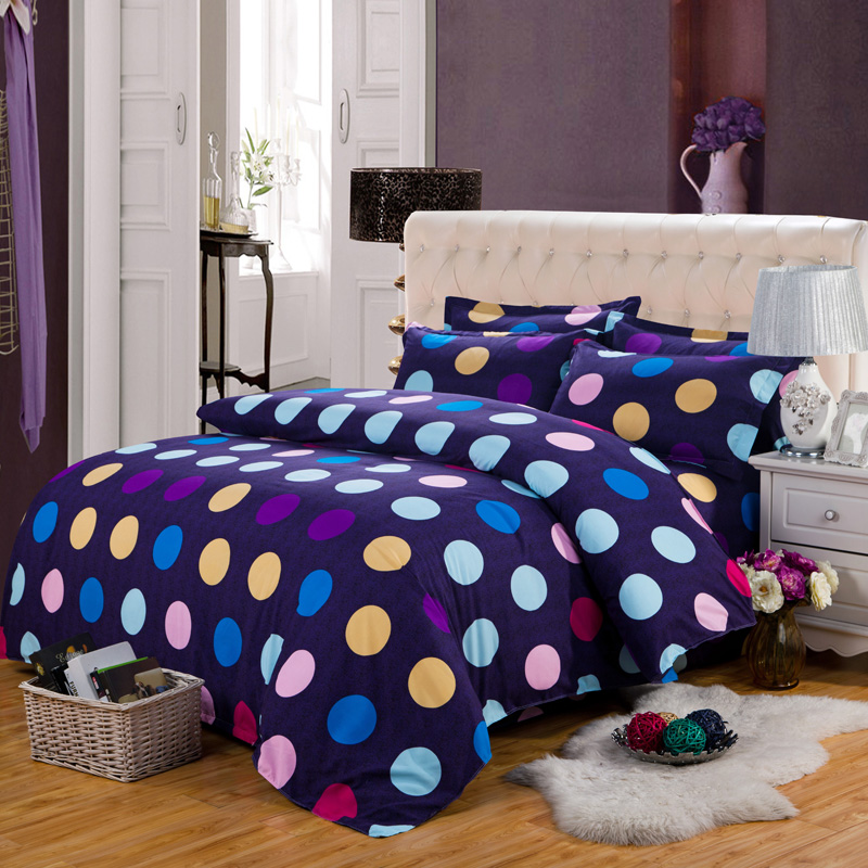 4 Pieces Cheap Dots Printed Bedding Set Polyester Bed Sets Full Size Purple Duvet Cover Bed ...