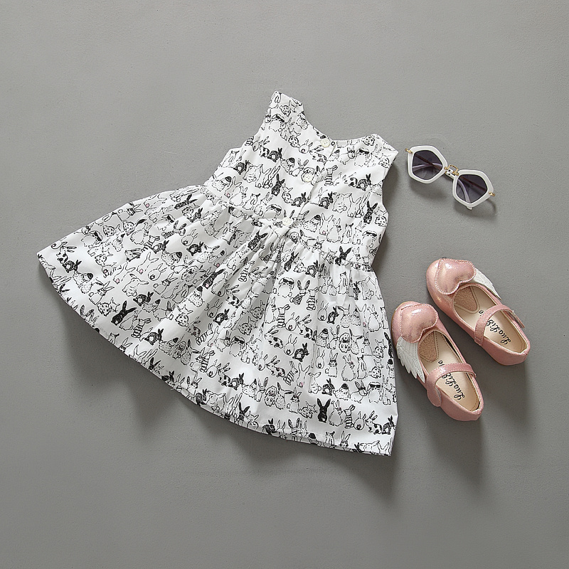 2015 retail Summer New Pretty 0 18M newborn Baby dress 1piece rabbit sleeveless baby girl clothes