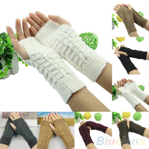 Winter Unisex Arm Warmer Elbow Long Fingerless Mitten Knitted Soft Gloves 1QAZ 486Y